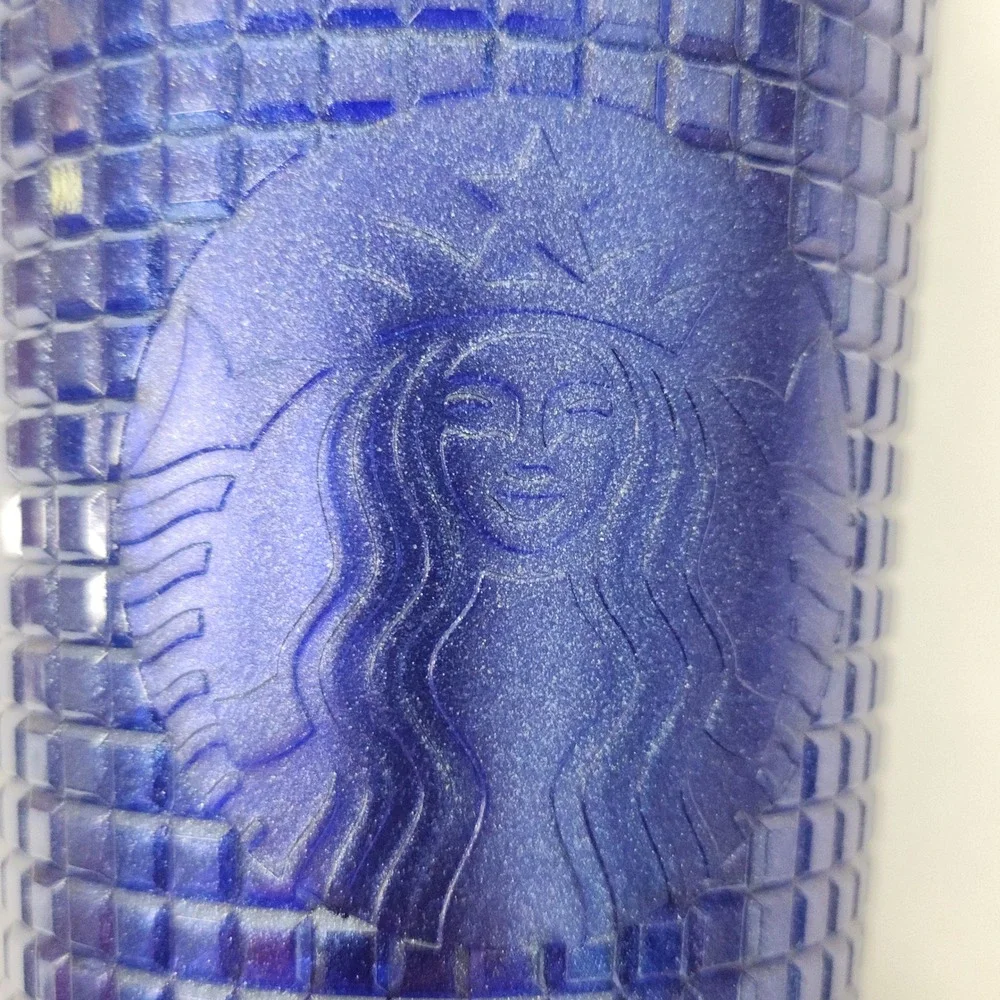 Starbucks 2022 Blue Grid Textured 24oz Venti Cold Cup Tumbler with Straw Glitter